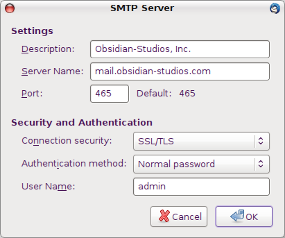 Thunderbird SMTP Outgoing Server Settings Screenshot